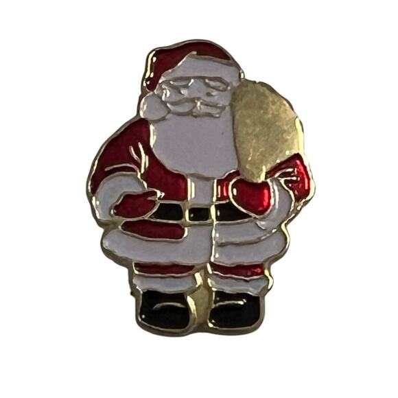 Santa Claus Lapel Pin Red White Gold Enamel Holiday Christmas Brooch Hat Pin - Picture 1 of 3